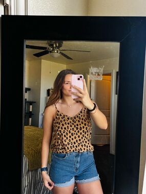 Leopard Print Cami Tank Top - Tan/Black
